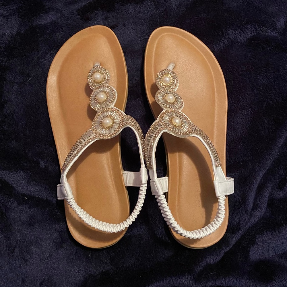 White Beaded Sandals